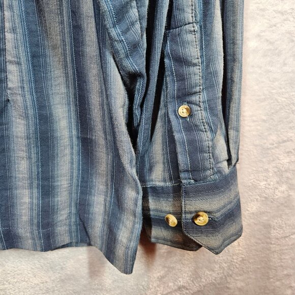 Kuhl Mens L Blue Striped Long Sleeve Button Shirt career date party casual logo - Picture 10 of 11